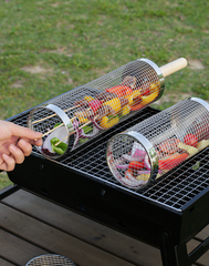 Rollbarer Outdoor-Grillkorb, 304 Edelstahl, Holzgriff, S 9,5×35 cm