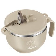 1000ml Doppelschicht Ramen Schüssel mit Deckel und Griff, Groß Nudelschüssel Mikrowelle, Instant Nudeln Schüssel aus Edelstahl, Suppenschüssel für Nudeln, Salat, Suppe - Beige