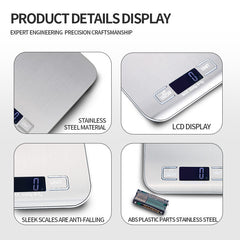 Präzise digitale Küchenwaage, Gramm & Unzen, LCD, Edelstahl, Größe M