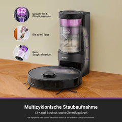 EUREKA E20 Plus Saugroboter mit 8000 Pa Saugkraft und Selbstentleerungsstation, Anti-Verhedderungsfunktion, 3D-Hindernisvermeidung, 180 Min. Laufzeit, DuoDetect KI, Schwarz - 2