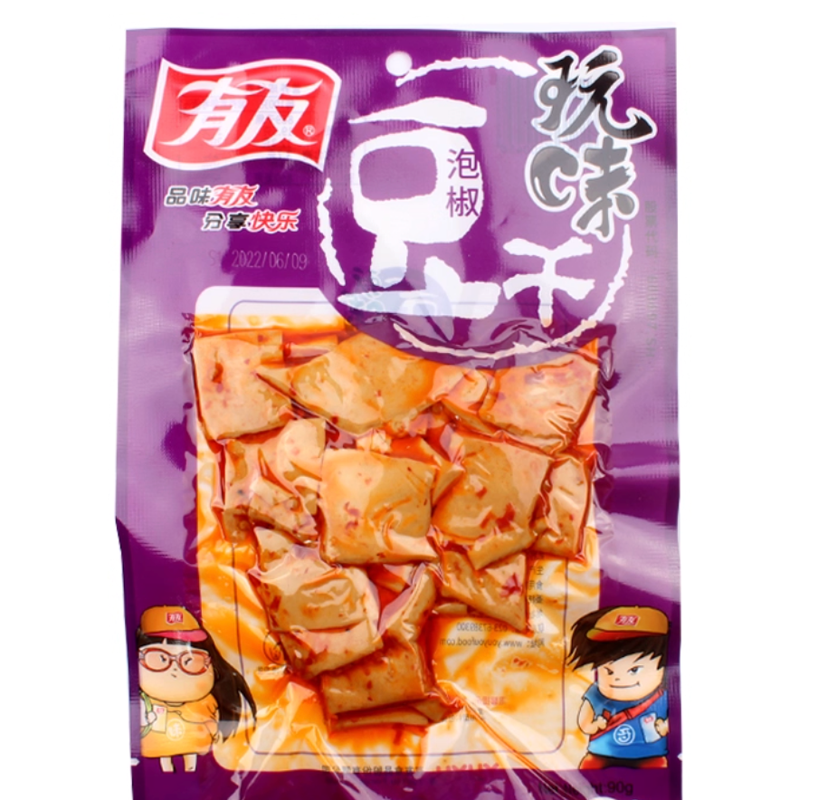 MHD:01.08.2022 Youyou Gewürzte Tofustreifen mit eingelegten Chilis 100 g