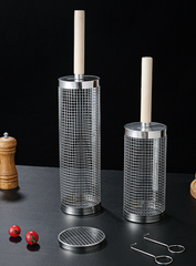 Rollbarer Outdoor-Grillkorb, 304 Edelstahl, Holzgriff, S 9,5×35 cm