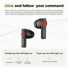 HTC NE40 grau - KI-gestützte In-Ear-Kopfhörer, Bluetooth 6.0, mit LED-Display, High-Fidelity HiFi-Audio, TWS True Wireless, Touch-Steuerungen, wasserdicht, integriertes Mikrofon, geeignet für Büro, Sport, Lernen und Audio-Anrufe