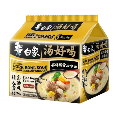 BAIXIANG Instantnudeln mit Schweineknochensuppen-Geschmack 5 x 113 g
