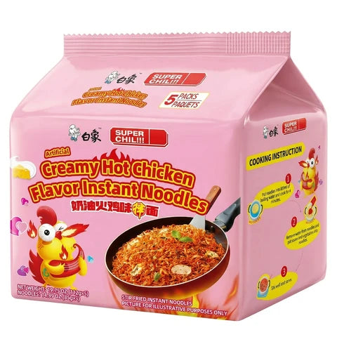 BAIXIANG Instant-Nudeln mit cremig-scharfem Hähnchengeschmack, 5 x 112 g
