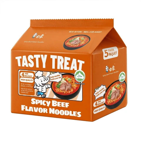 BAIXIANG Bai Xiang Halal Leckere Scharfe Rindfleischnudelsuppe Instantnudeln 5*88 g (5 Packungen)
