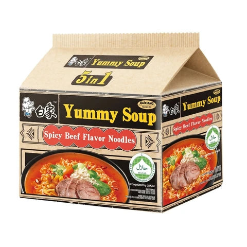 BAIXIANG Bai Xiang Köstliche Halal Würzige Rindfleischnudelsuppe, 96 g x 5