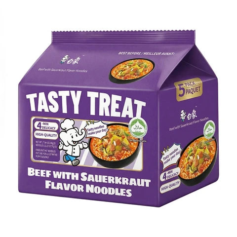 BAIXIANG Instant-Nudeln, Geschmack: Eingelegter Senfkohl & Rindfleisch, 100 g x 5
