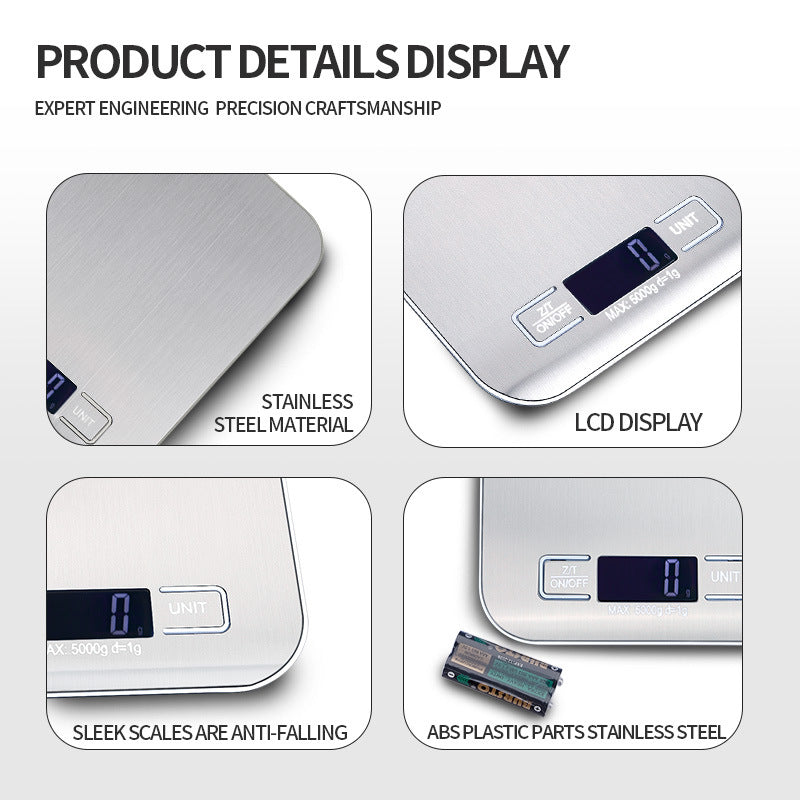 Präzise digitale Küchenwaage, Gramm & Unzen, LCD, Edelstahl, Größe M