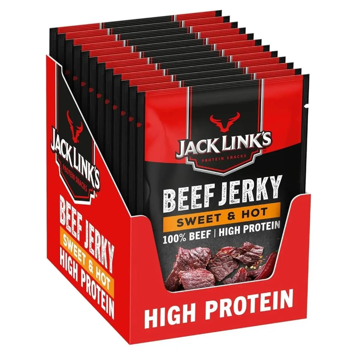 Jack Link's Beef Jerky Sweet & Hot - Gewürzte getrocknete Rindfleischstreifen 12 x 60g