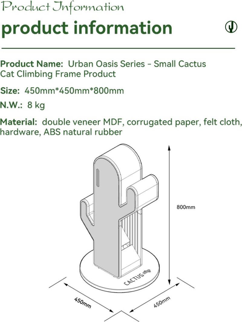 Coneko Urban Oasis Serie - Kleiner Kaktus Katzenklettergerüst - Kratzbaum