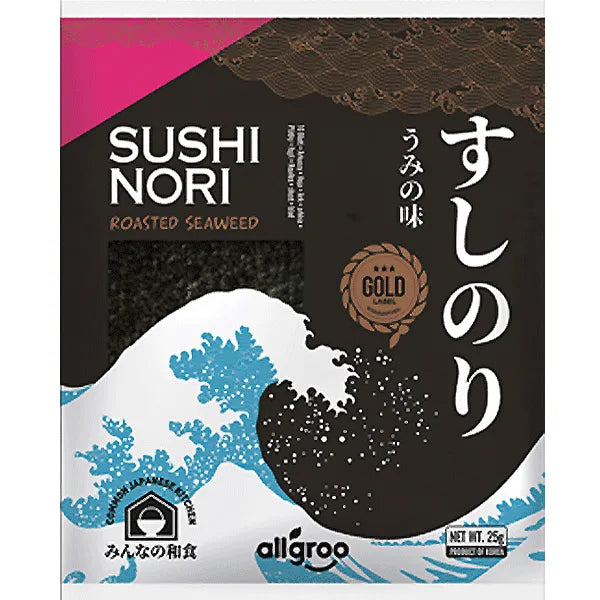 MHD:30.05.2025 Allgroo Sushi Nori Gerösteter Seetang Gold 10 Blätter 25g