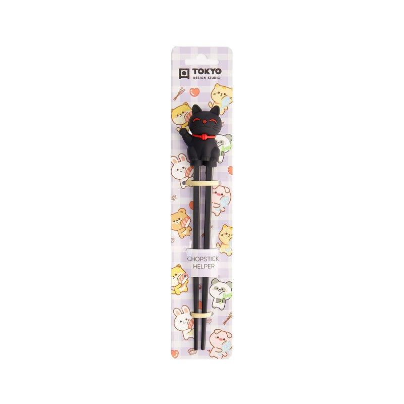 Children Chopsticks Lucky Cat Black 22cm