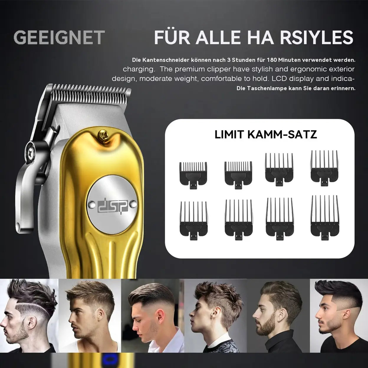 DSP Profi-Haarschneider mit Display und 8 Aufsätzen - 3
