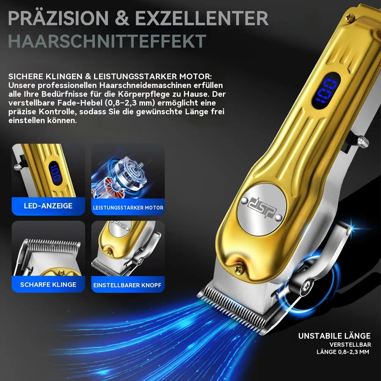 DSP Profi-Haarschneider mit Display und 8 Aufsätzen - 4