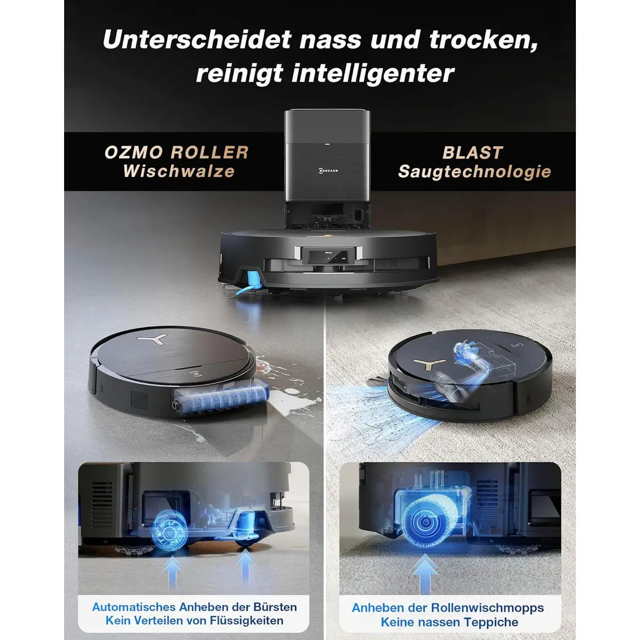 ECOVACS Saugroboter DEEBOT X9 PRO Omni, Mit Wischfunktion, 16.600 Pa, OZMO Roller, ZeroTangle 3.0, TruEdge 2.0, Heißwasser-Moppwäsche, Heißlufttrocknung, All-in-One Omni Station, YIKO-GPT, 1 stück - 2