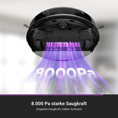 EUREKA E20 Plus Saugroboter mit 8000 Pa Saugkraft und Selbstentleerungsstation, Anti-Verhedderungsfunktion, 3D-Hindernisvermeidung, 180 Min. Laufzeit, DuoDetect KI, Schwarz - 3