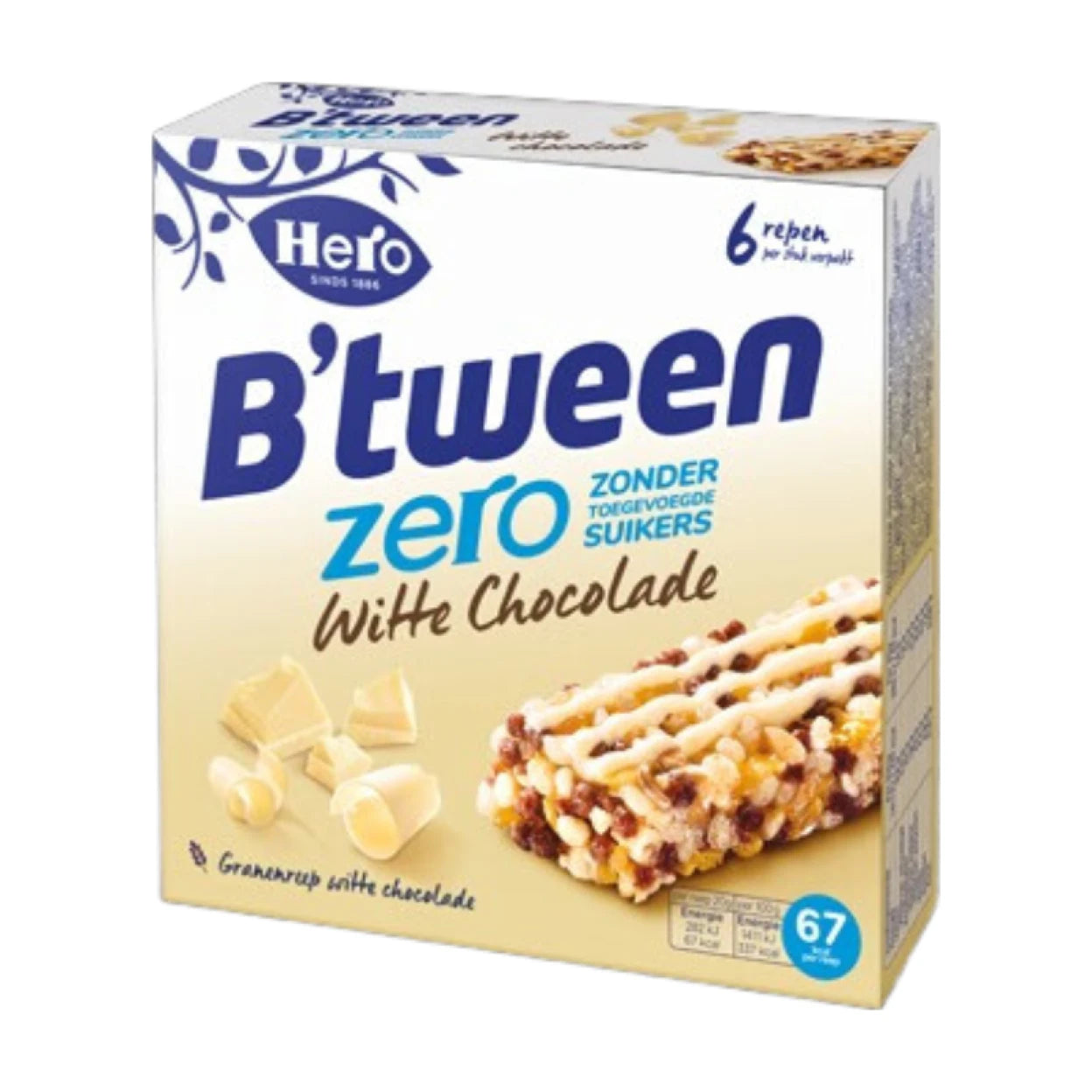 HERO B’TWEEN Zero Müsliriegel Weiße Schokolade 6 × 20 g