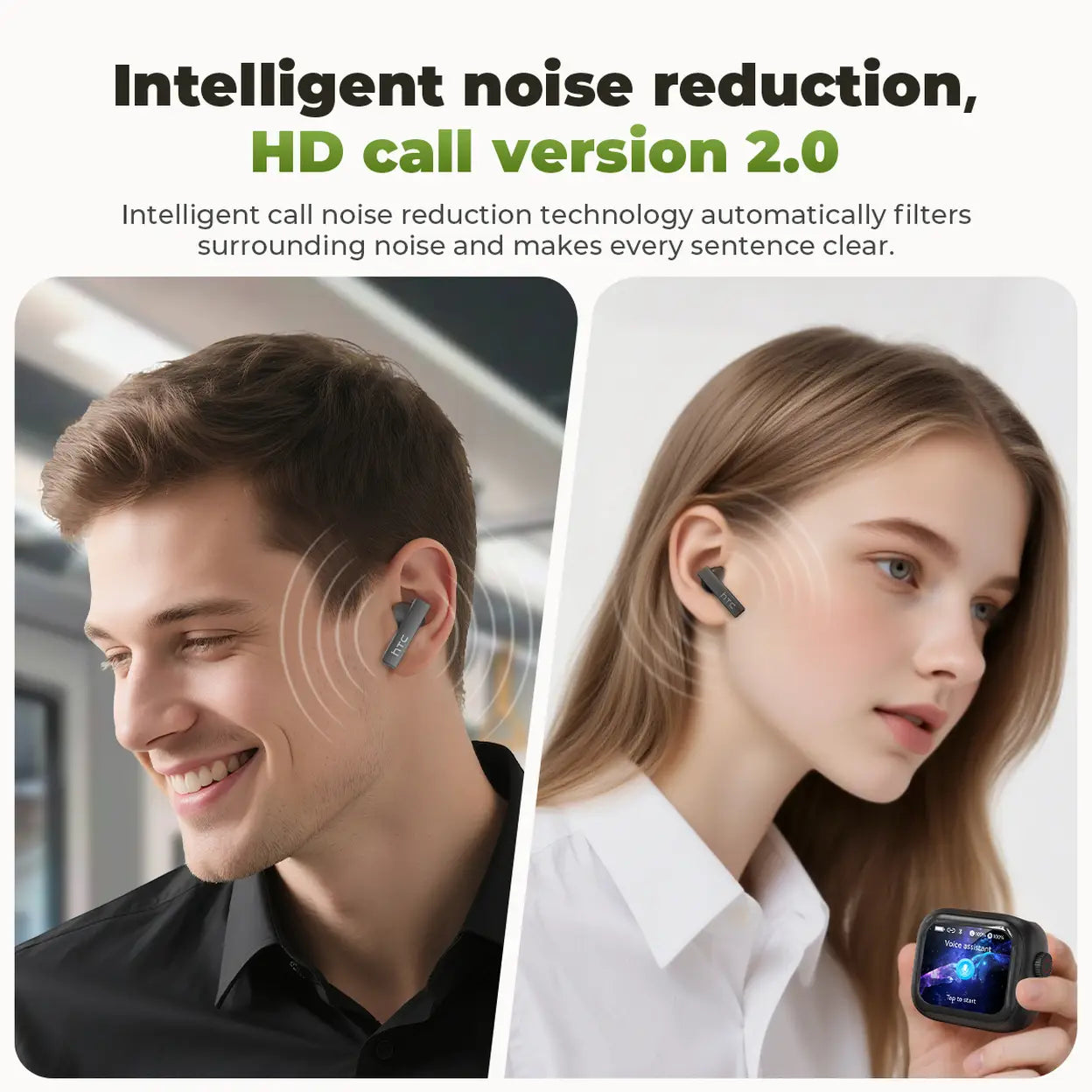 HTC NE40 Bluetooth-6.0-Ohrhörer mit LED-Display, Schwarz - 4
