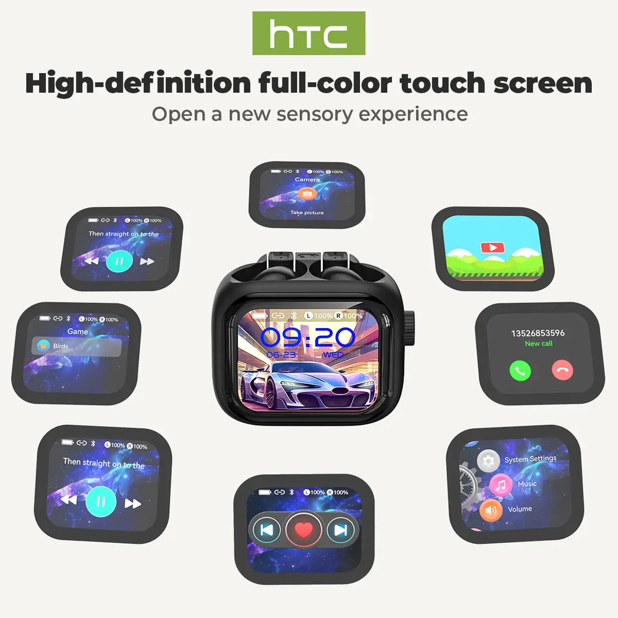 HTC NE40 Bluetooth-6.0-Ohrhörer mit LED-Display, Schwarz - 8