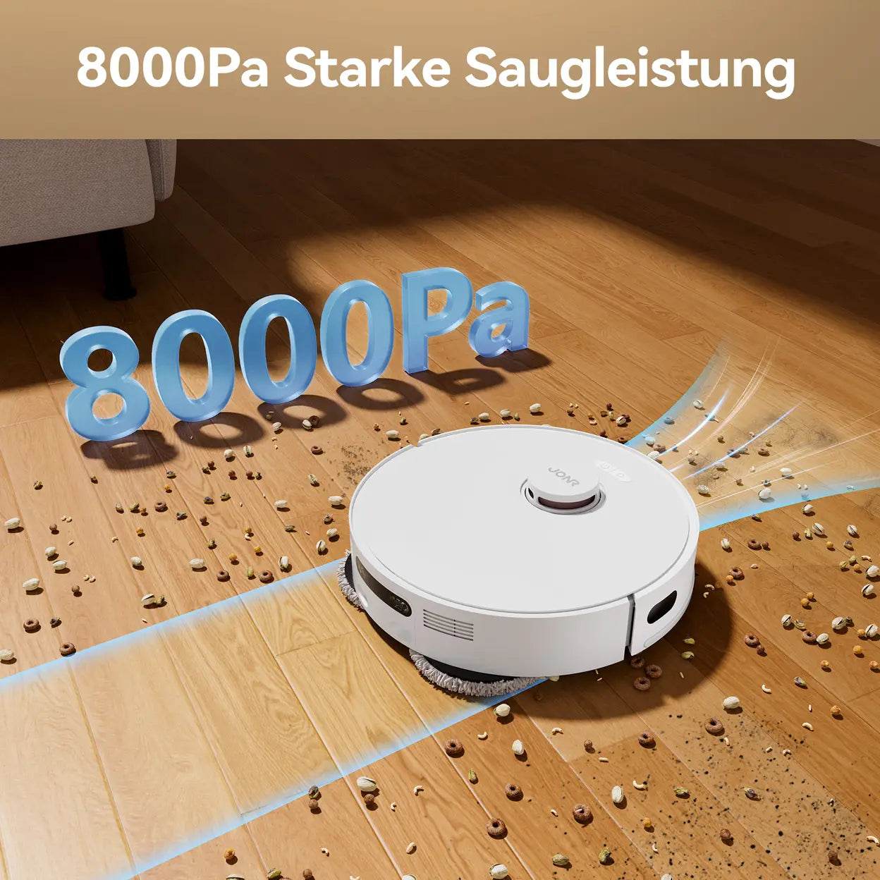 JONR T5 Pro Wisch- und Saugroboter mit All-in-One-Basisstation, 8150 Pa Saugkraft, Heißlufttrocknung, Laser-Navigation, Hinderniserkennung, verwicklungsgeschützte - 5