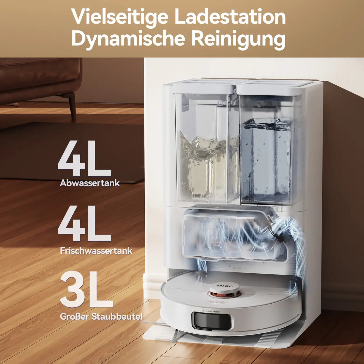 JONR T5 Pro Wisch- und Saugroboter mit All-in-One-Basisstation, 8150 Pa Saugkraft, Heißlufttrocknung, Laser-Navigation, Hinderniserkennung, verwicklungsgeschützte - 6