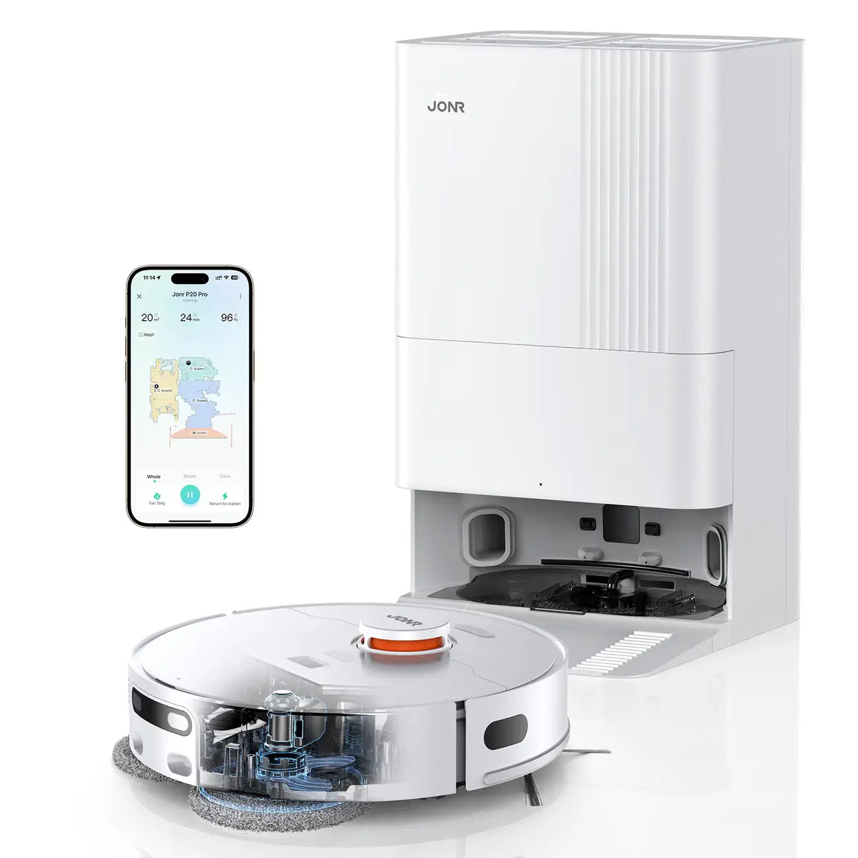 JONR T5 Pro Wisch- und Saugroboter mit All-in-One-Basisstation, 8150 Pa Saugkraft, Heißlufttrocknung, Laser-Navigation, Hinderniserkennung, verwicklungsgeschützte - 1