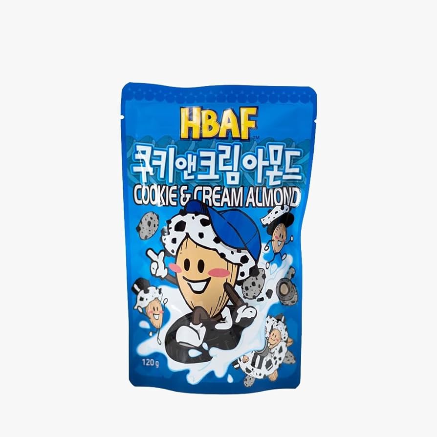 MHD: 15.07.2025 - HBAF Koreanische Mandeln - Cookie &amp; Cream Geschmack 120 g
