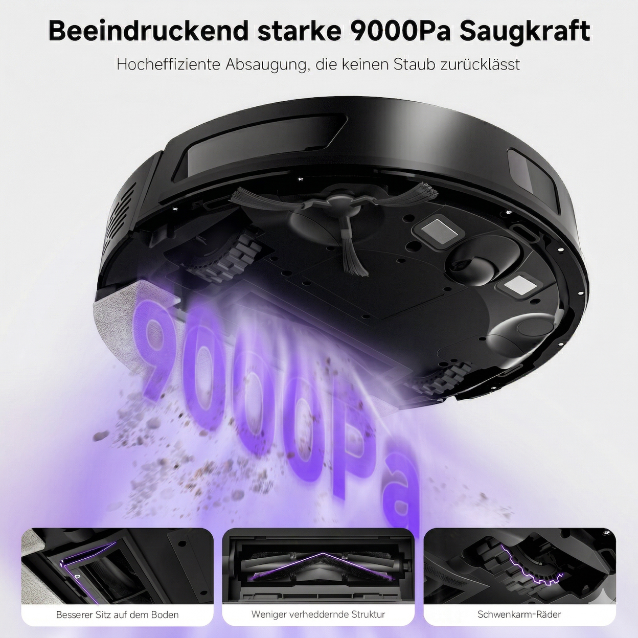 monsga MS1 MAX Saug- und Wischroboter, 9000 Pa Saugkraft, 4,0 l Selbstentleerungsstation, LiDAR-Navigation, 180 Min. Laufzeit, App-/Fernbedienungs-/Sprachsteuerung, für Hartböden und Teppiche - 3