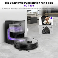 monsga MS1 MAX Saug- und Wischroboter, 9000 Pa Saugkraft, 4,0 l Selbstentleerungsstation, LiDAR-Navigation, 180 Min. Laufzeit, App-/Fernbedienungs-/Sprachsteuerung, für Hartböden und Teppiche - 4